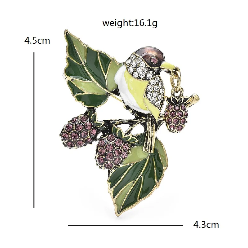 Wuli&baby Cute Fruits Bird Brooches For Women Unisex Enamel Rhinestone Plants Animal Party Office Brooch Pins Gifts