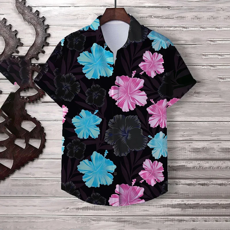 Vintage Cool 3D Tropical Floral Print Shirts Tropical Leaves Graphic Lapel Shirt Men Fashion Streetwear Clothing Y2k Short Shirt