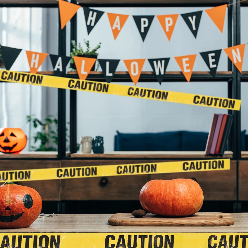 100m/Roll Barricade Safety Tapes With Bold Black Font Text, Maximum Readability For Halloween Decorations Workplace Danger Areas