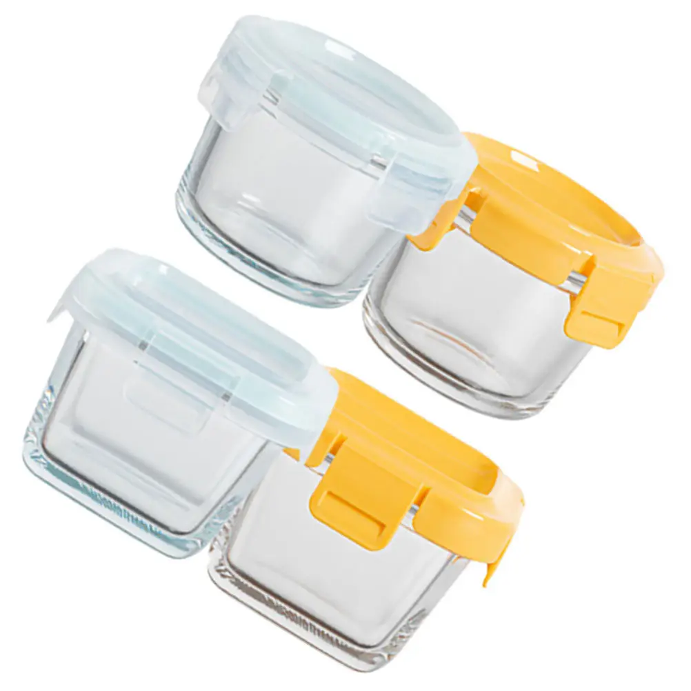 

4Pcs Baby Food Storage Bowls Glass PP Material Sealed Lid Leak Proof Freezer Safe Microwave Oven Use Reusable Containers
