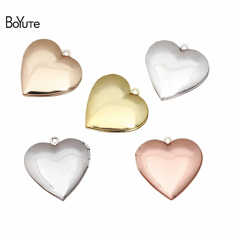 BoYuTe (10 Pieces/Lot) 29*27*7MM Metal Brass Glossy Heart Locket Pendant Can Open Insert Photo Memory Locket