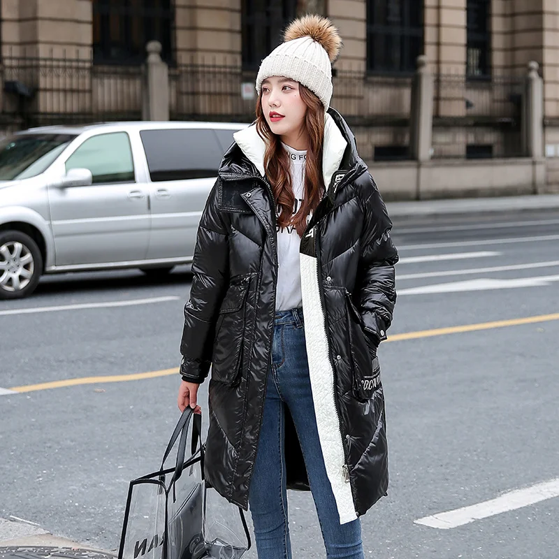 

Winter Shiny Down Padded Jackets Women's Clothing mid-length 2023 Winter Coats New Korean Loose Thickened Hooded Parkas fp465