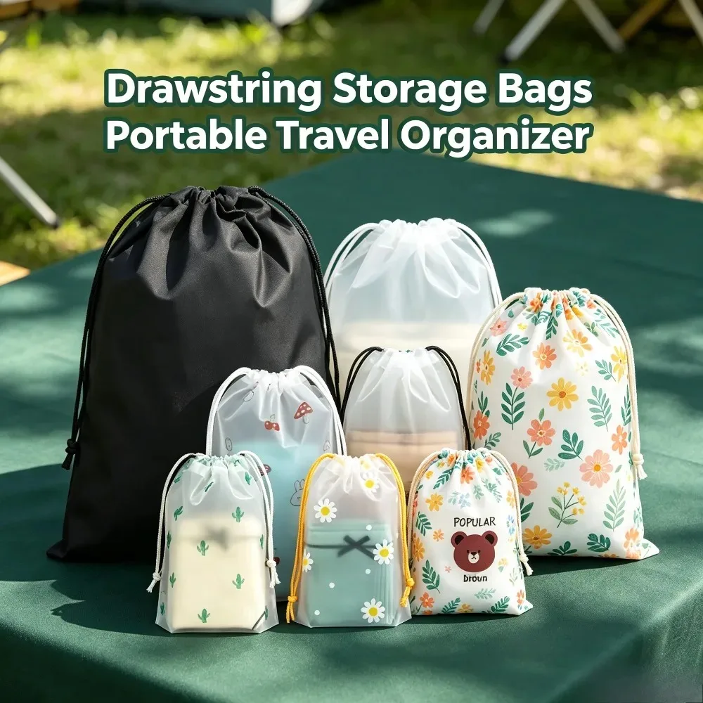 Nylon EVA Drawstring Storage Pouch Mini Gadget Organizer Black Bag Cover Clothes Shoes Packaging Outdoor Travel Accessories