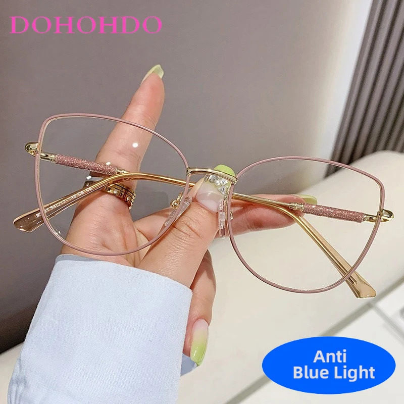 

Fashion Brand Metal Luxury Cat Eye Anti-Blue Light Women's Glasses Trendy Design Computer Office Work Eyeglasses Female Lentes