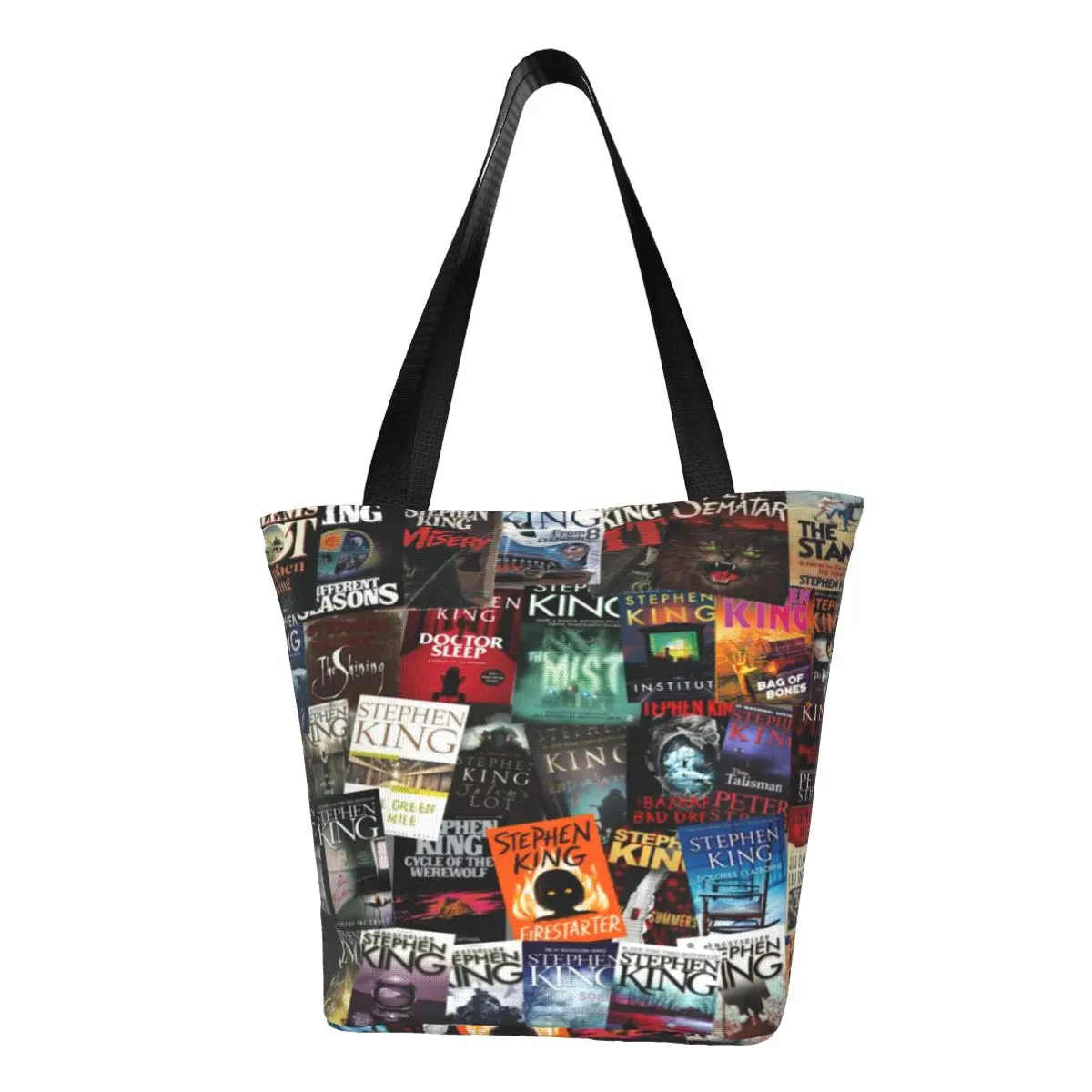 Stephen King Book Covers Horror Bookworm Casual Shoulder Tote Shopping Bag Portable Zip Pocket Bag For Travelling Halloween Gift