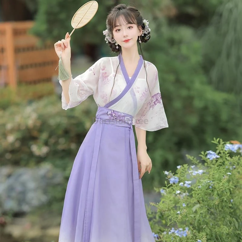 

2025 chinese ancient style photography hanfu gentle sweet girls' daily improved retro hanfu youth temperament printing clothes