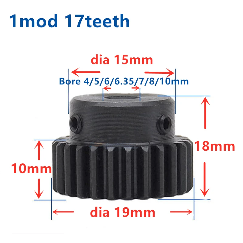 1unit 1 Modulus Gear Rack steel 10*10*500mm + 1unit 1Mod 17teeth 15teeth pinion 45 steel gear metal gear