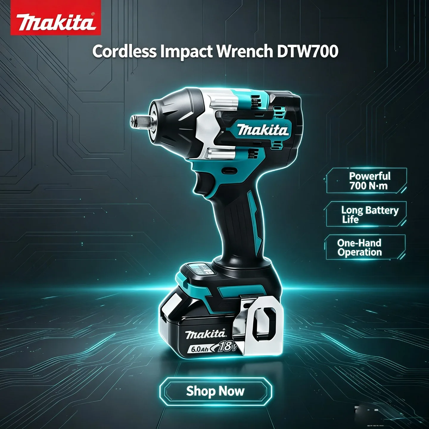 Makita DTW700 Akku-Schlagschrauber, 1000 Nm Drehmoment, 18 V, bürstenlos, variable Geschwindigkeit, automatischer Stopp, langlebiges Elektrowerkzeug mit Akku
