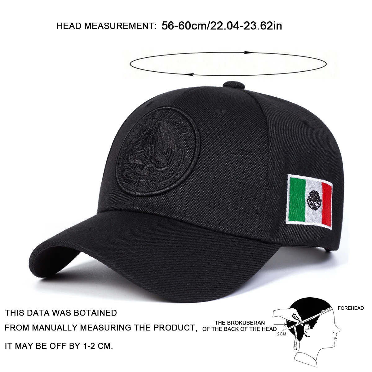 Unisex MEXICO Baseballkappen mit Adler-Stickerei, Frühling und Herbst, für den Außenbereich, verstellbare Freizeithüte, Sonnenschutzhut, Sportkappe – Detail 7