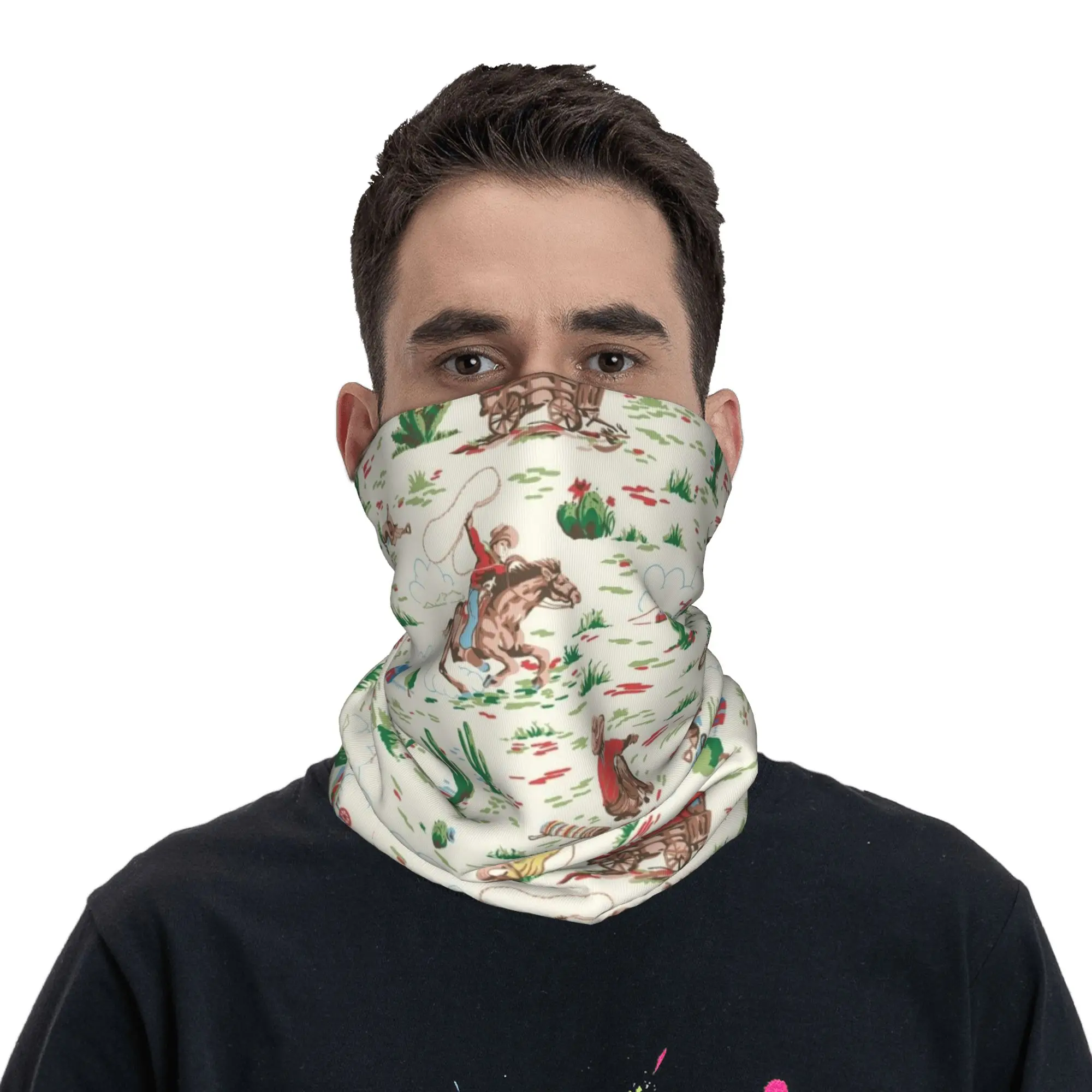 Wild West Cowboy style Bandana Neck Gaiter Printed Mask Scarf Balaclava Hiking Fishing for Men Women Adult All Season