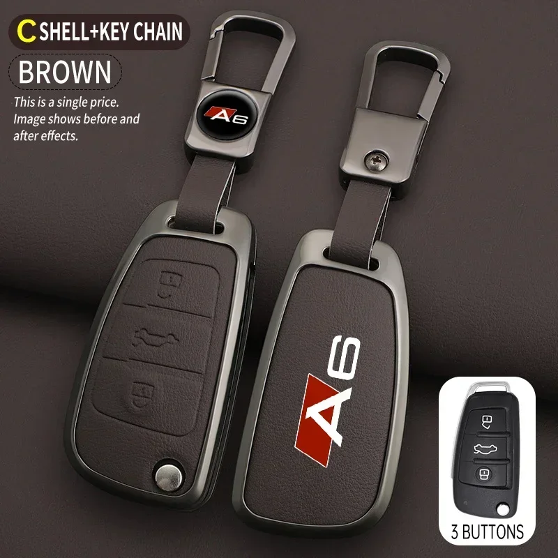 Image of Für AUDI A6 S6 RS6 C5 C6 C7 4F S Line Zinklegierung Leder Autoschlüssel-Hülle Schutzhülle Schlüsselanhänger Tasche Auto-Zubehör