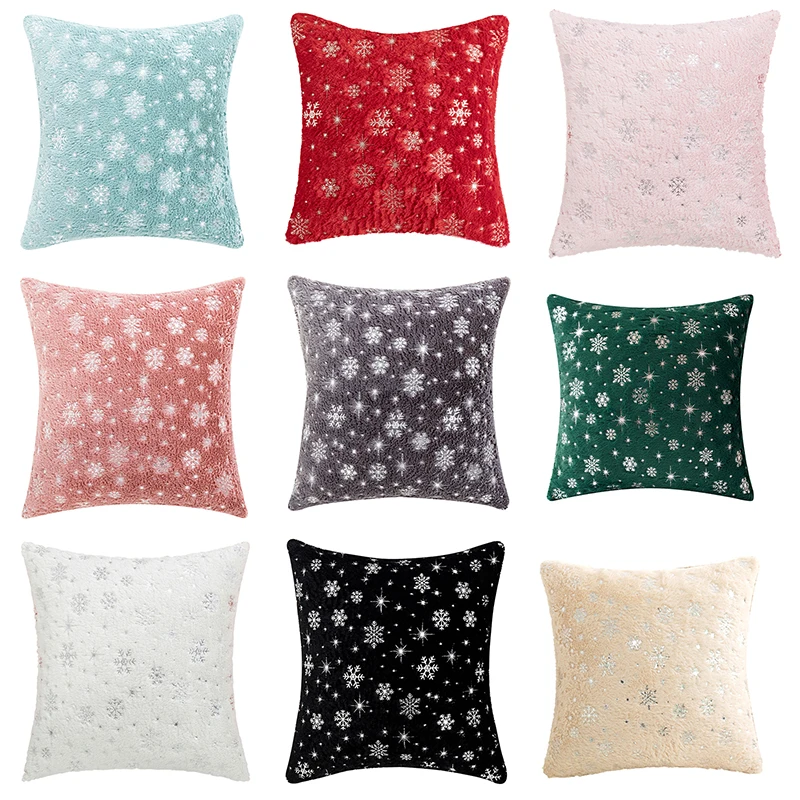 45x45CM Christmas Bronzing Jacquard Snowflake Pillowcase Sofa Decoration Living Room Plush Pillow Cushion Cover For Living Room