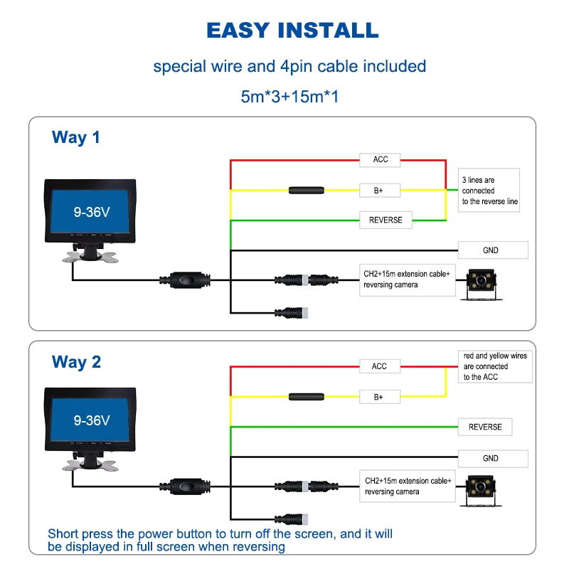 7 Polegadas Botão Operação HD 1080P Visão Noturna Colorida À Prova D 'Água 2CH Dash CAM