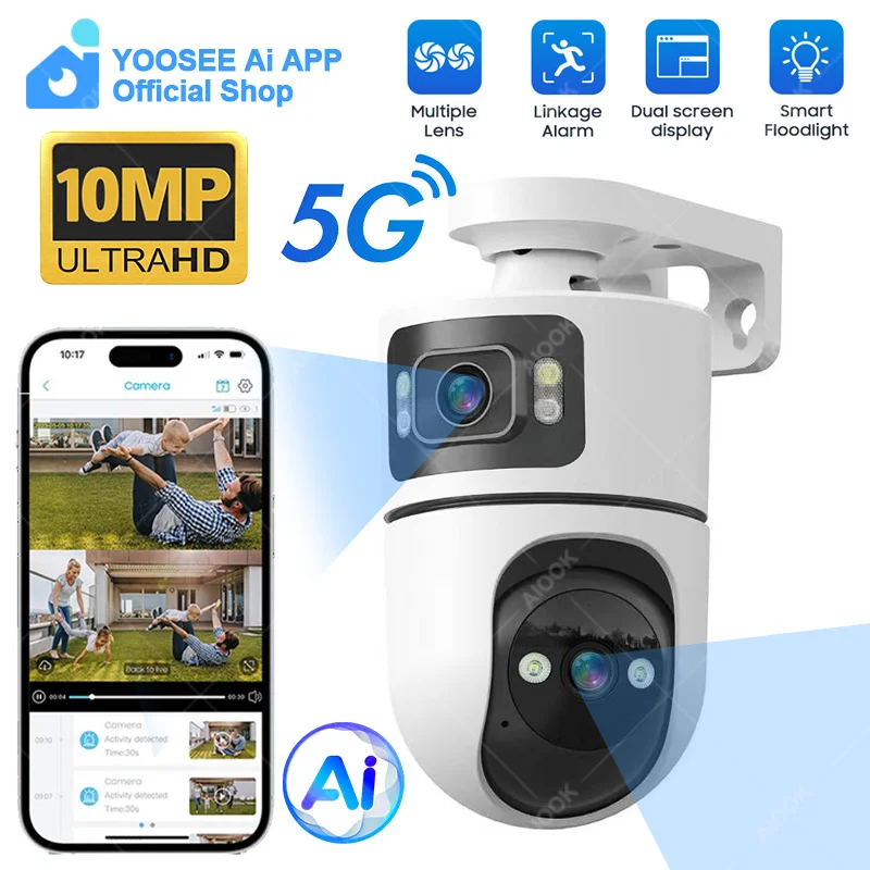 YOOSEE Ai APP Pet Detection Outdoor Camera High-definition 10MP Dual Lens 5G WIFI Camera Mobile Tracking Two-way Intercom CCTV