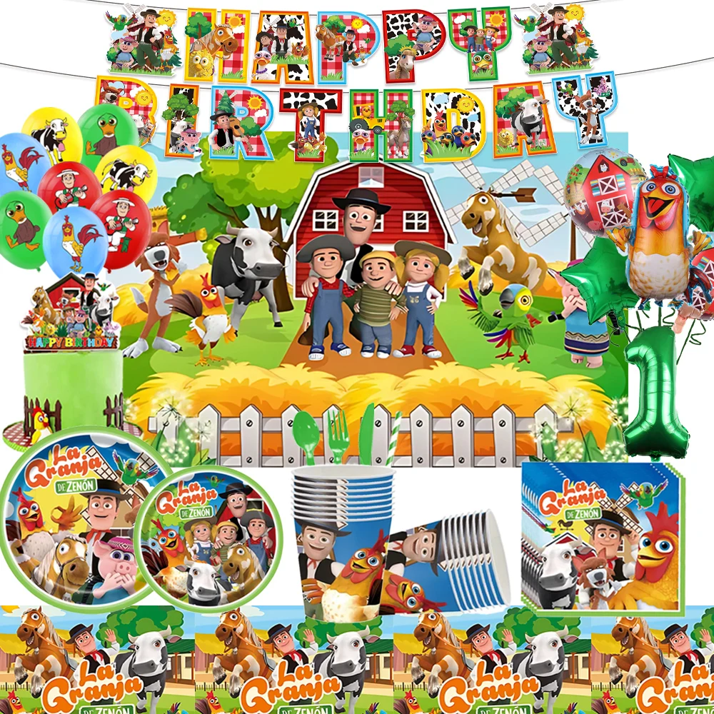 

La Granja Zenon Farm Birthday Party Decoration Disposable Tableware Backdrop Plate Cup Balloon Background Baby Shower Supplies