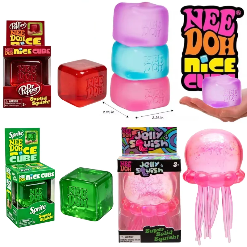Trendiges Nee Doh Quallen- & Würfel-Squish-Spielzeug, Weiches Jelly Squeeze Stressabbau-Fidget-Spielzeug, Sensorisches NeeDoh für Kinder & Erwachsene