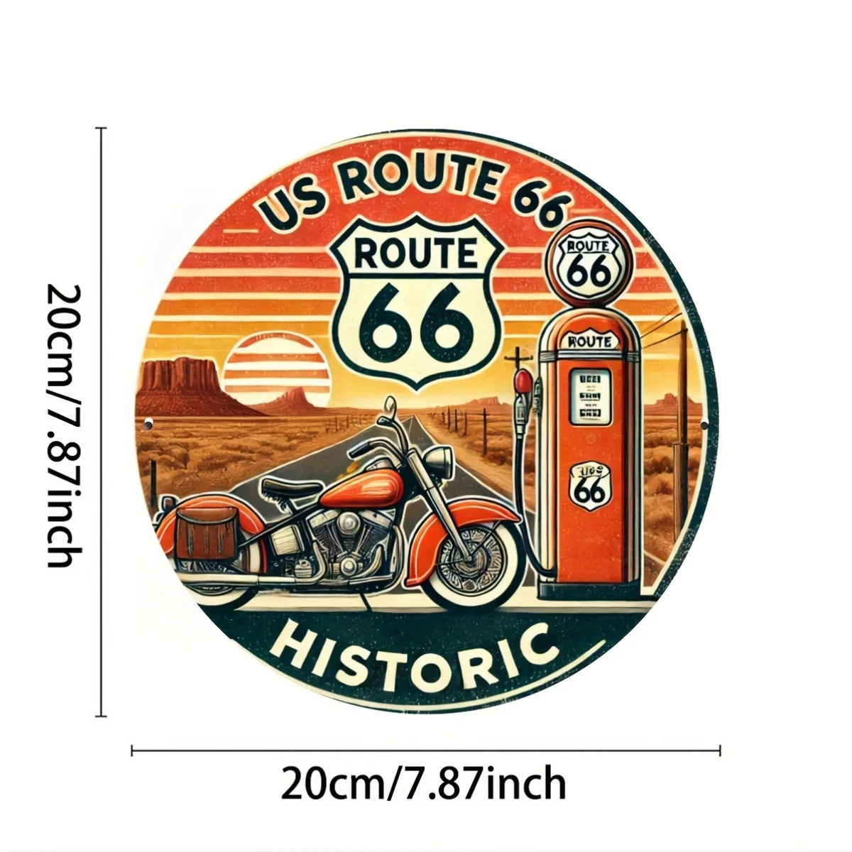 1-Pack Route 66 Historic Motorcycle Aluminum Sign - 7.87x7.87 inch