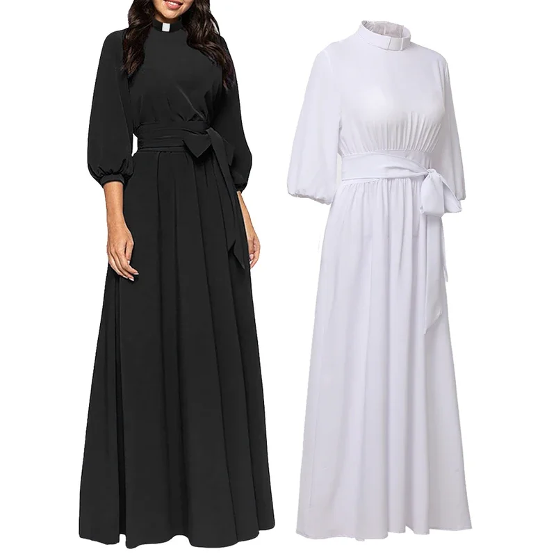 Clergy Dress for Women Pastor Priest Tab Collar Audrey Hepburn Roman Cleric Preacher Minister Clerical Costume