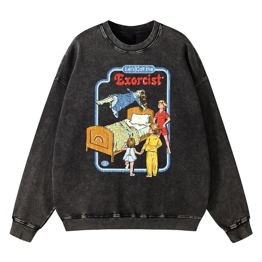 

Vintage Distressed Washing Let'S Call The Exorcist Hoodies Men Oversize Oversized Hip Hop Hoody Loose Cotton Sweatshirt Clothing