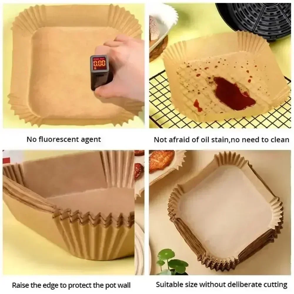 50/30 Stück Küchenzubehör Luftfritteuse Papier Küchenutensilien Einweg quadratisch rund Gebäckformen BBQ Platte Antihaft-Pad – Detail 6