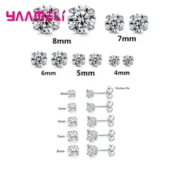 Shining Men Women 925 Sterling Silver Cubic Zircon Stud Earrings Four Claws Prong Setting Ear Jewelry 4mm/5mm/6mm/7mm/8mm