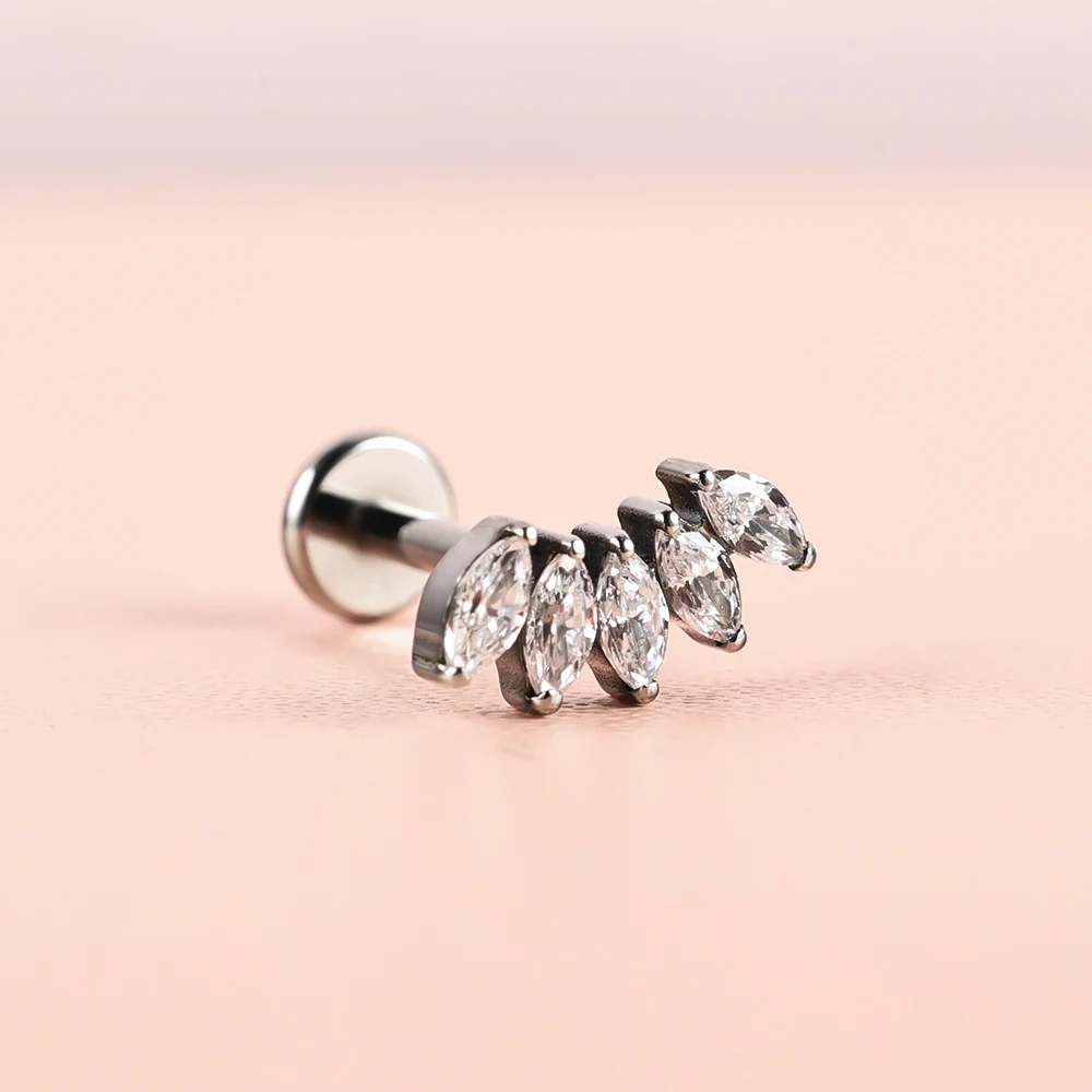 1 Titanium G23 Precision Carved Zircon Inlaid Inner Tooth Puncture Lip Nail