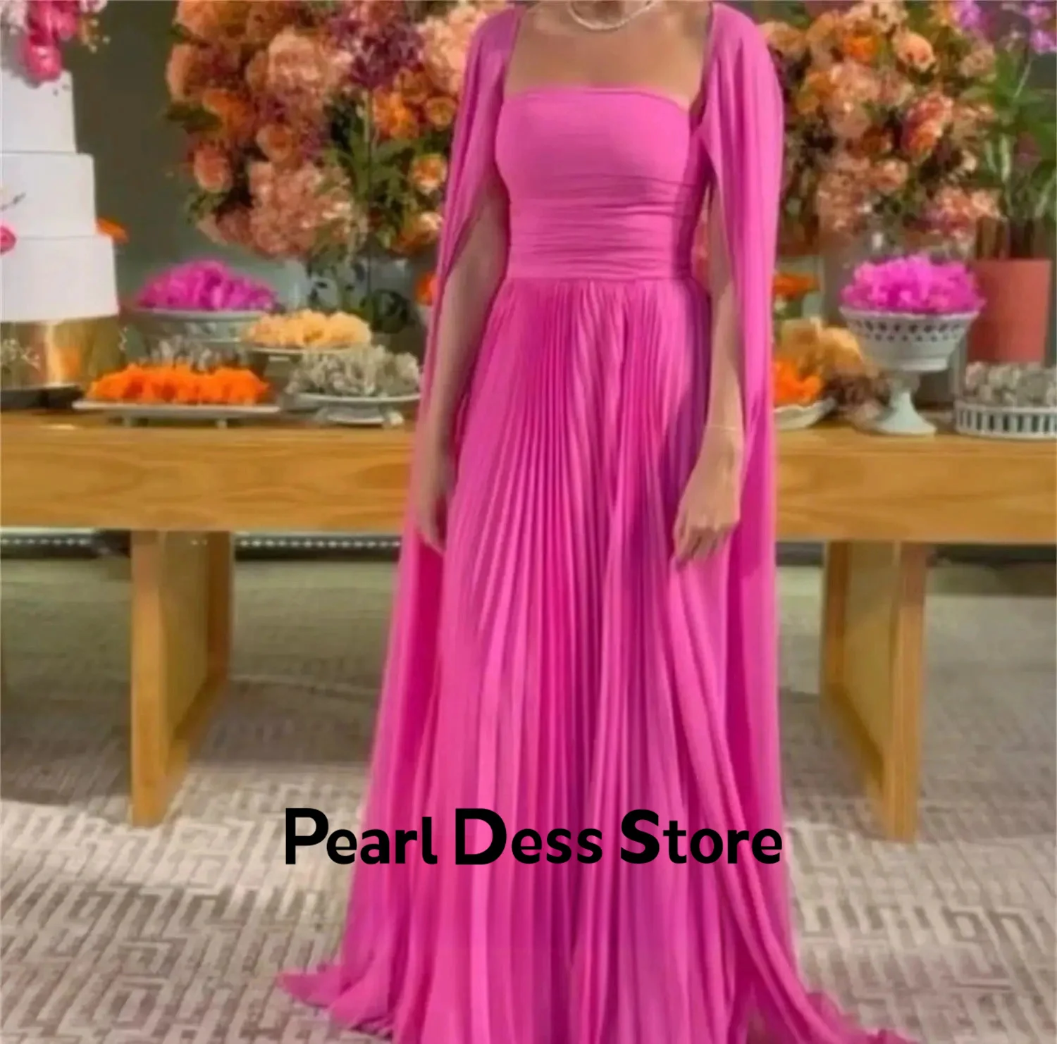 A Line Ball Dress Rose Red Bridesmaid Dress Chiffon Shawl International Evening Dress Formal Occasion Dress