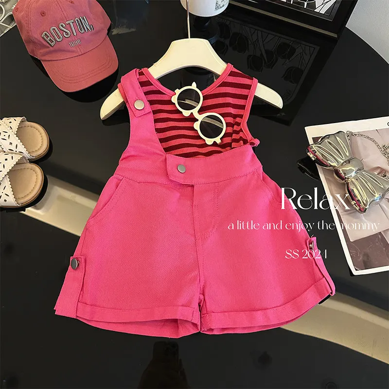 

Girls' overalls set, new summer style, trendy dopamine tank top for little girls, fashionable streetwear children's clothing