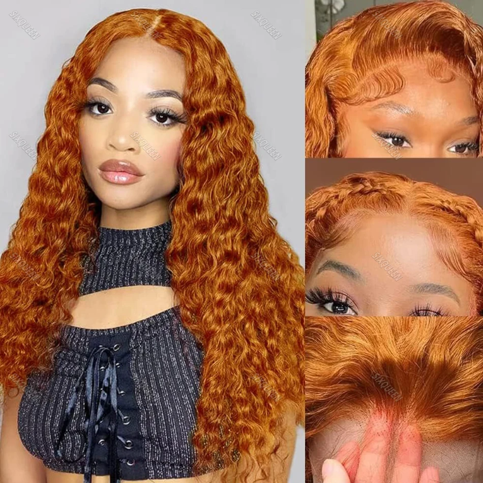 

13x4 13x6 HD Transparent Lace Front Human Hair Wigs Frontal Curly Wigs 100% Natural Brazilian Ginger Deep Wave Hair For Women