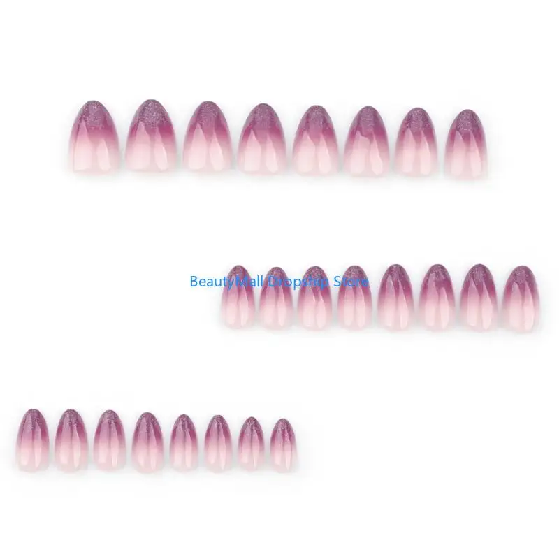 40JD 24pcs Gradients French Tip Press On Short Almond False Shimmery Stylish On Gift for Women
