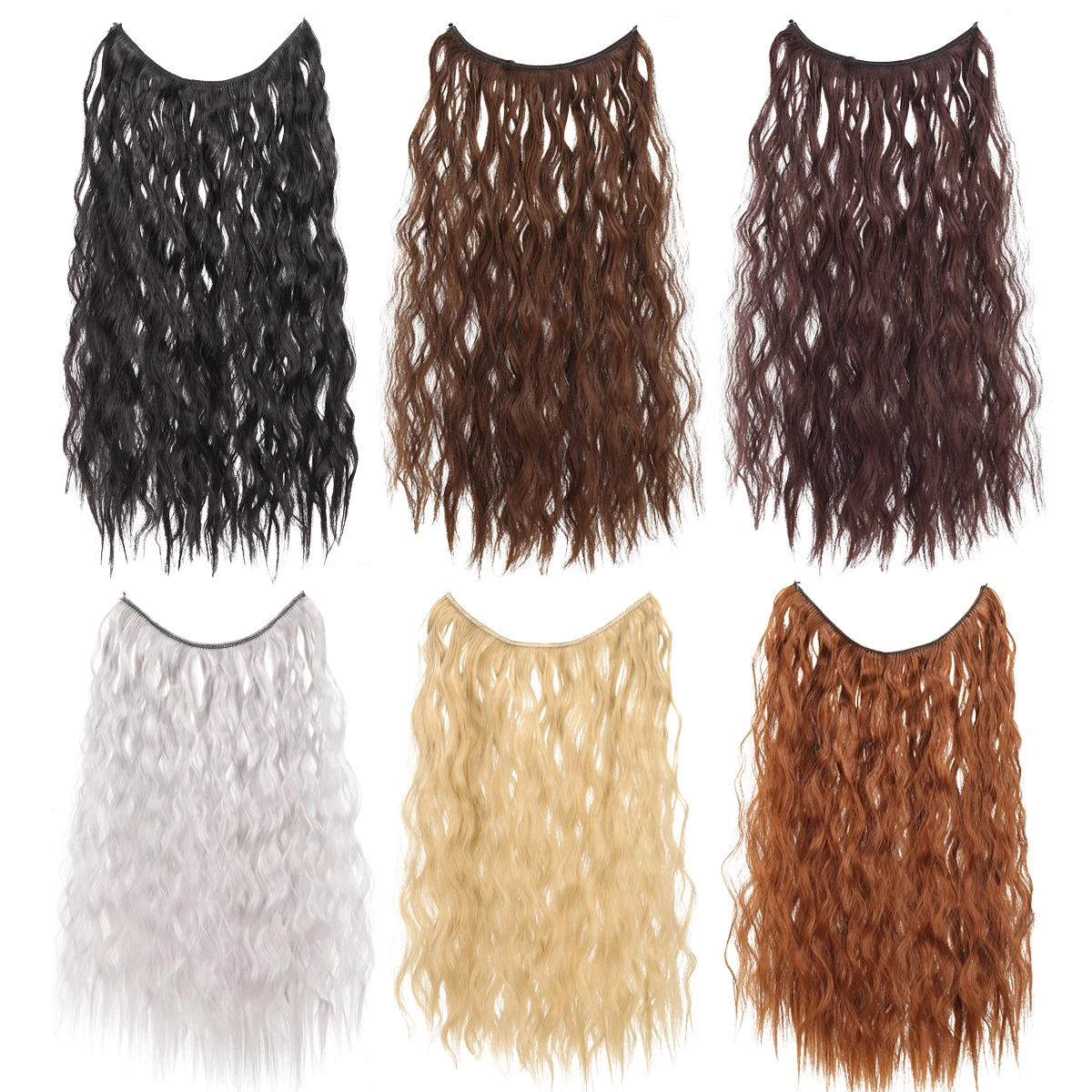 Synthetic Invisible Wire Hair Extension Curly Hair Adjustable Heat-Friendly Fiber Seamless Volume Length For Women