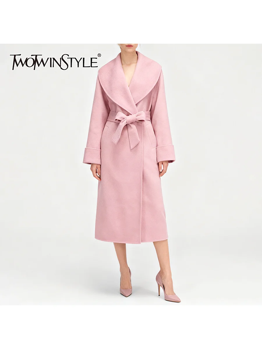 

TWOTWINSTYLE однотонные утягивающие элегантные пальто на шнуровке для женщин, туника с длинными рукавами и лацканами, темпераментное пальто, женская одежда
