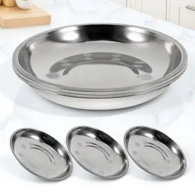 

6 шт. кухонный контейнер для еды из нержавеющей стали, лоток для смешивания салата, тарелка для барбекю, серебряная тарелка из нержавеющей стали, круглый поднос