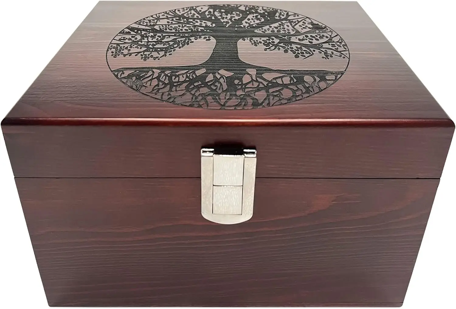 

Большая деревянная шкатулка для хранения «Древо жизни» с откидной крышкой и металлическим замком, коробка для хранения из темной сосны для организации дома