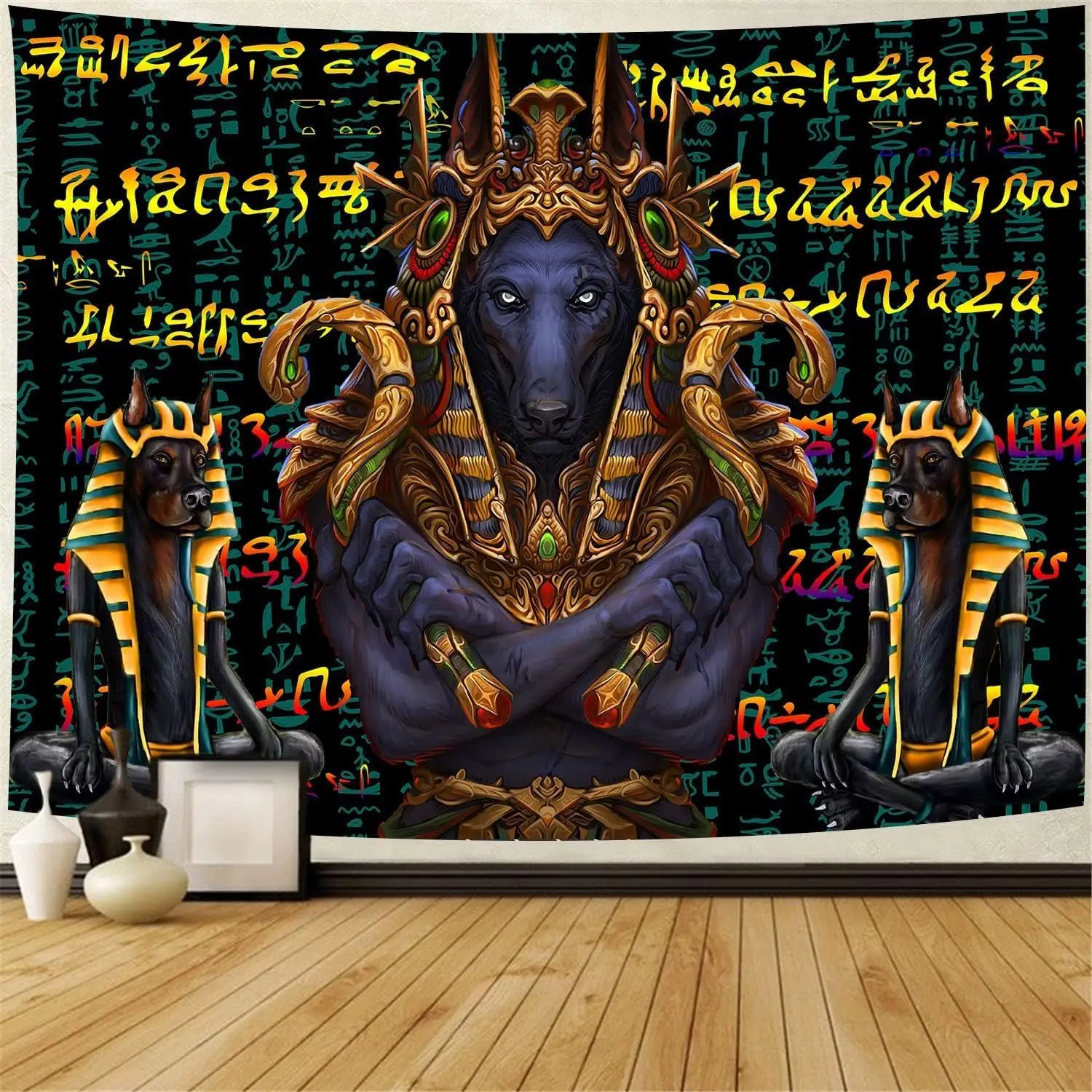 Ancient Egyptian Tapestry Anubis Egyptian God Mysterious Mythology Wall Hanging Wall Blankets Home Decoration for Bedroom Living