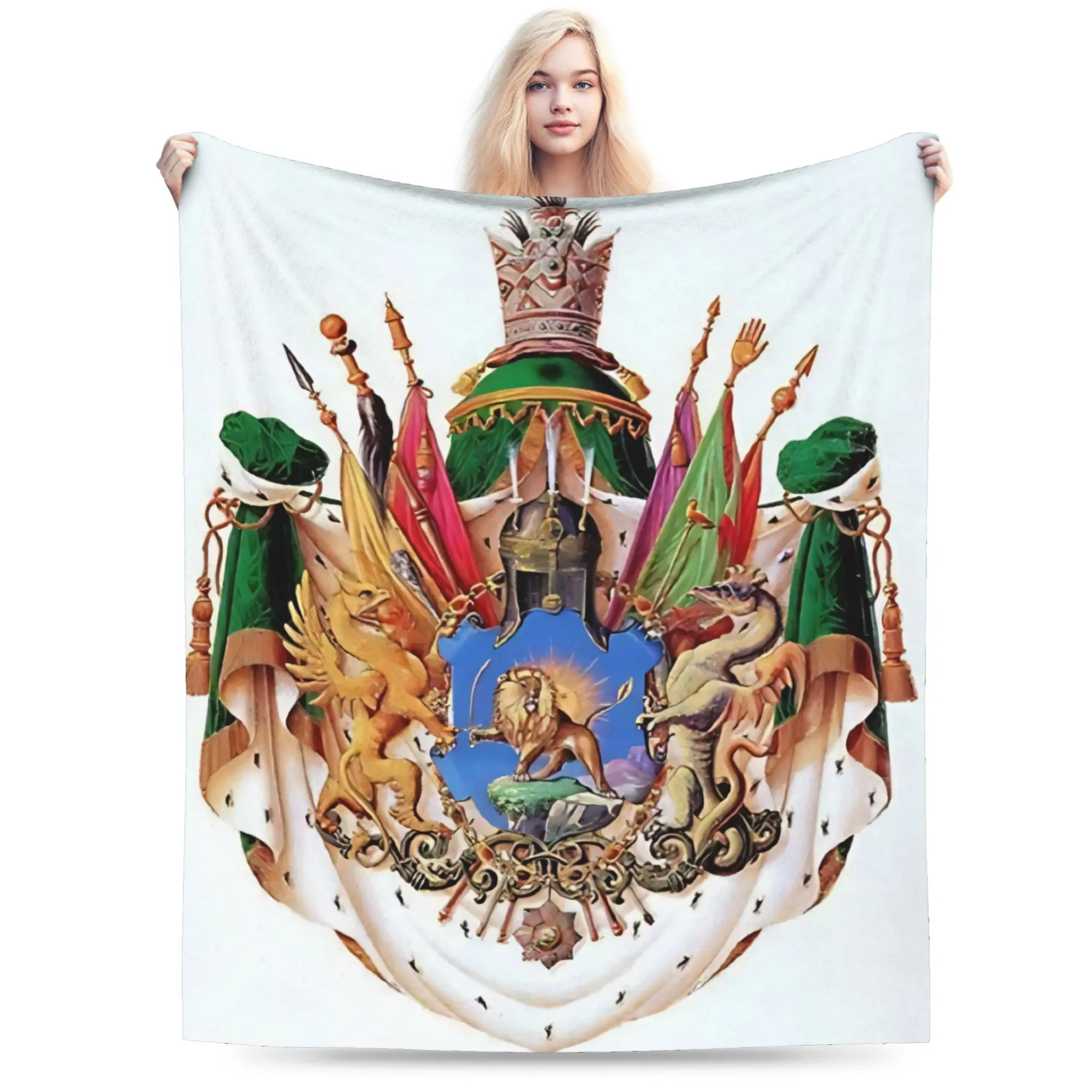 Cobertor de Flanela Super Macio com Brasão da Dinastia Qajar do Irã para Viagens de Avião e Uso Externo