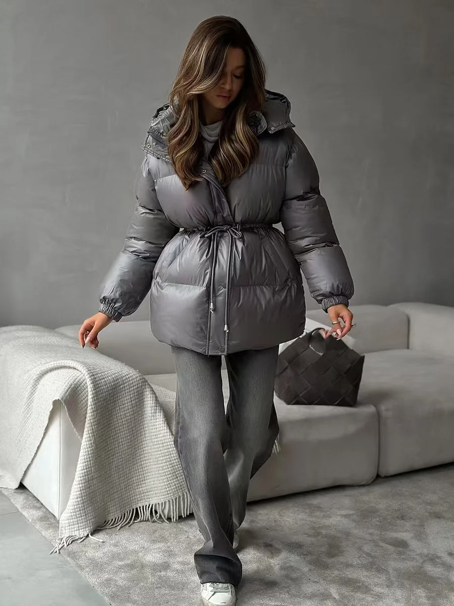 معطف نسائي كاجوال فضفاض بقلنسوة طويل من القطن Sve من Faionable مع سحاب للإغلاق بلون متوسط الطول #5