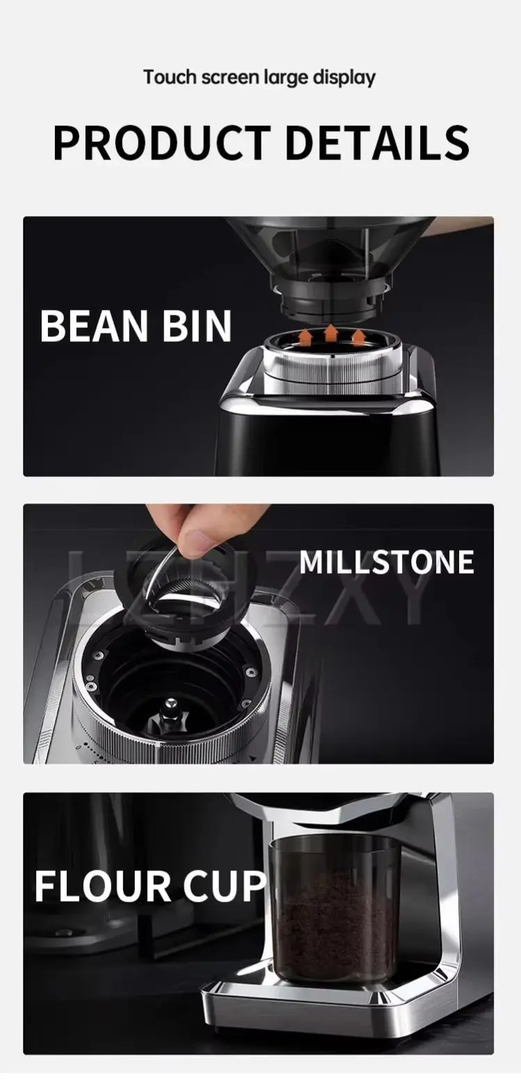 Touchscreen Electric Coffee Grinder 220V with 35 Grind Settings, Customizable Dose, and Stainless Steel Burrs