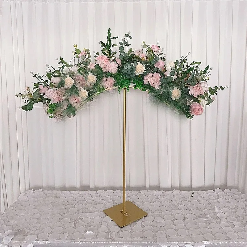 Metal Gold Arch Stand 35 Inches Road Lead Wedding Table Centerpiece Flower Rack For Event Party Decoration