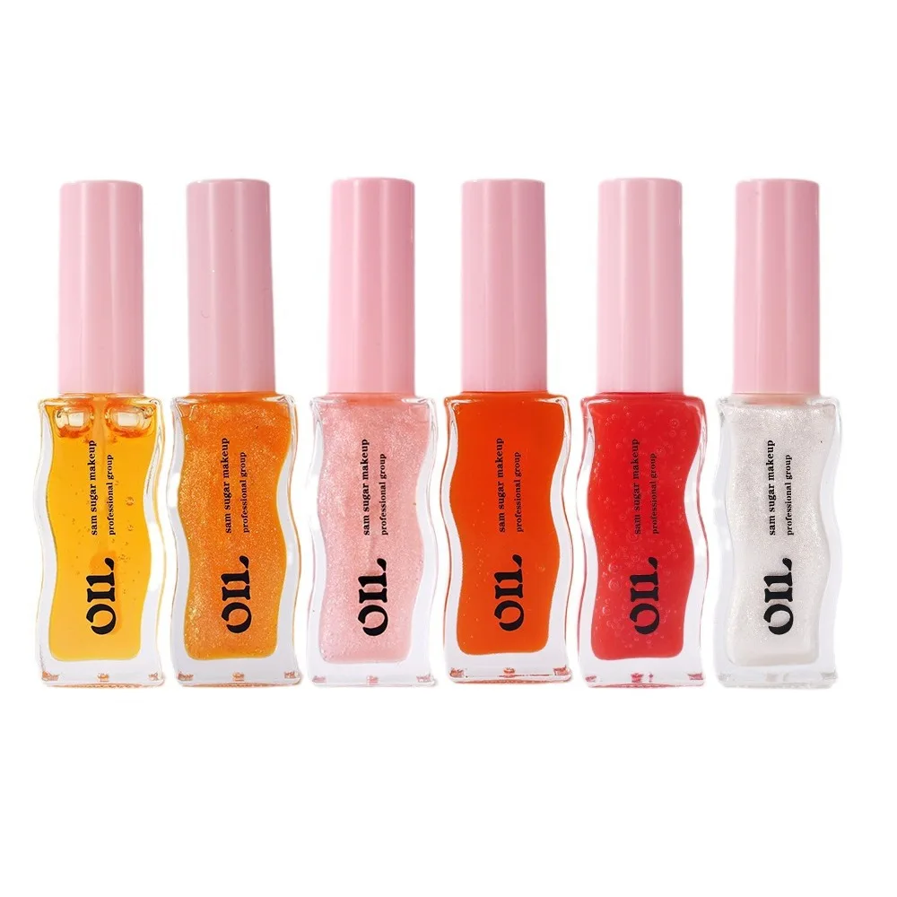 SAM SUGAR 6 colores fruta miel perla aceite de labios esencial reduce las líneas de los labios hidratación de larga duración cuidado de los labios esmalte de labios transparente