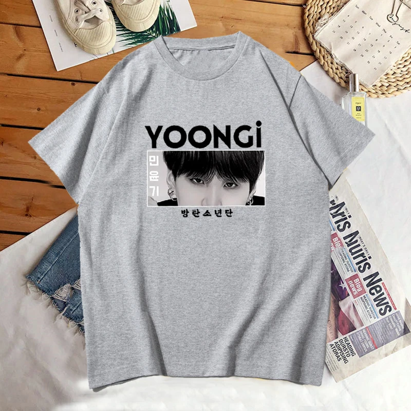 Camiseta de Manga corta de algodón para mujer, ropa de calle Coreana de moda, blusa de Manga corta con estampado de Yoongi, Tops Kpop de verano