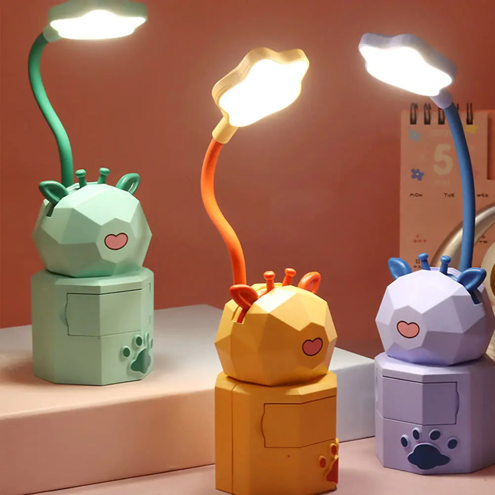 

1Pcs Eye Care Table Lamp USB Charging Student Night Lamp with Drawer Design for Kids Dorm Room Reading LED Desk Light Green