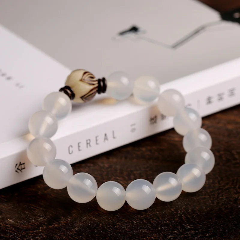 

Carved Lotus Beads Bracelet Natural White Agate White Bodhi Root Single Circle for Women Wenwan Mala Prayer Wholesale