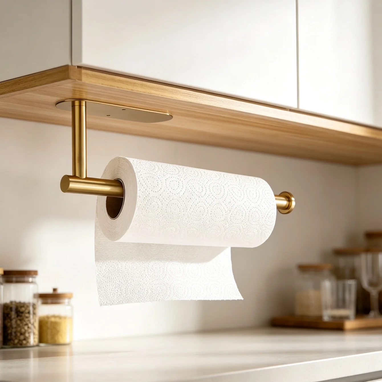 Paper Towel Holder, Under Cabinet, Self-Adhesive/Drilling Mount, Stainless Steel Kitchen Utensil Rack, Tissue Holder