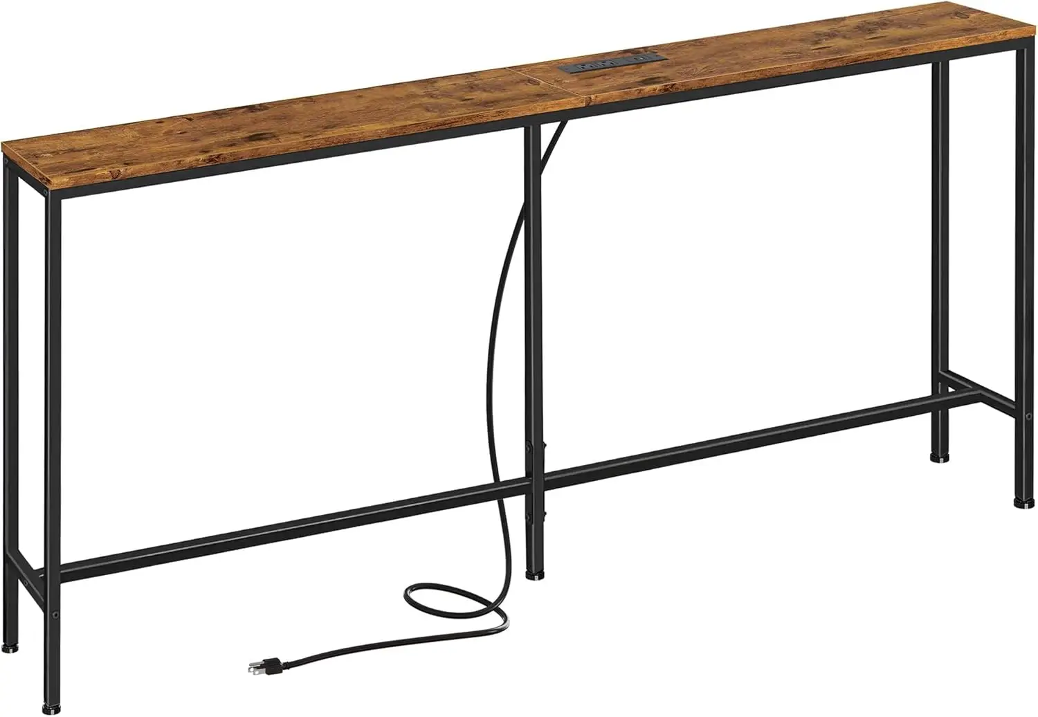 

70-Inch Console Table with Outlet and Charging Station, Narrow Entryway Sofa Table for Living Room in Rustic Brown