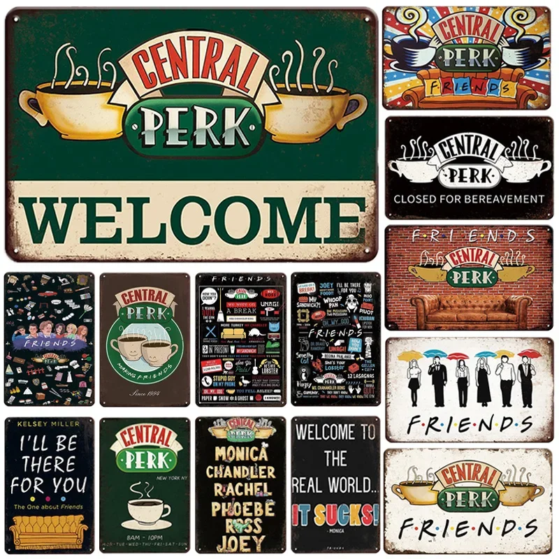 1pc Metal Sign Central Perk Friends Coffee Vintage Posters Decorative Plate Retro Sign Cafe Kitche Bar Wall Decoration 8x12 Inch