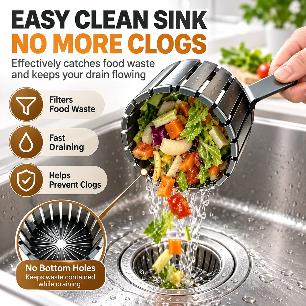 Gravity Scraper Sink Drain Filter Handle Anti Clog Sink Strainer Basket Residue Filter Reusable Drain Filter Basket Washbasin