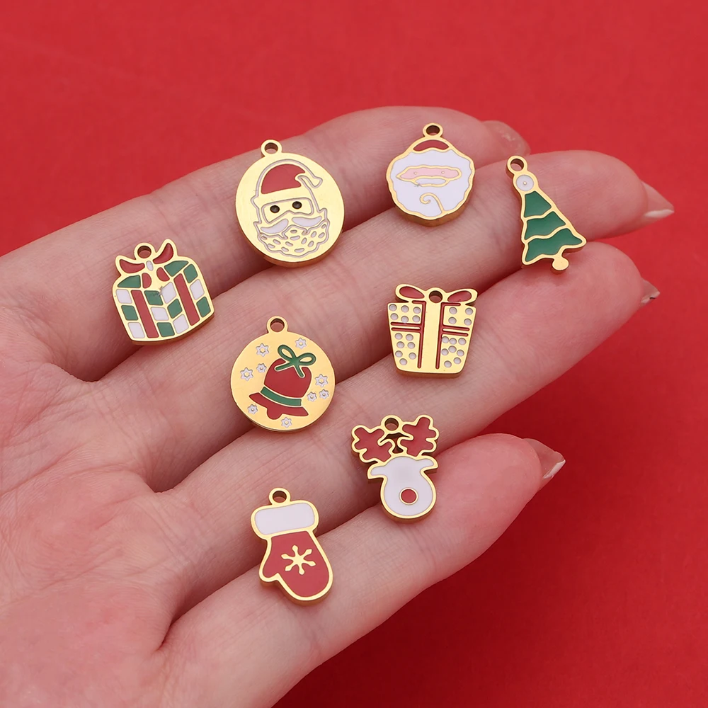 1 قطعة/الوحدة الفولاذ المقاوم للصدأ الكرتون عيد الميلاد الجوارب ثلج سانتا سحر المعلقات DIY بها بنفسك مجوهرات الأزياء صنع الملحقات