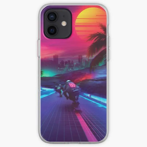 Synthwave Midnight Outrun Iphone Tough C  Phone Case Customizable for iPhone 6 6S 7 8 Plus 11 12 13 14 Pro Max Mini X XS XR Max