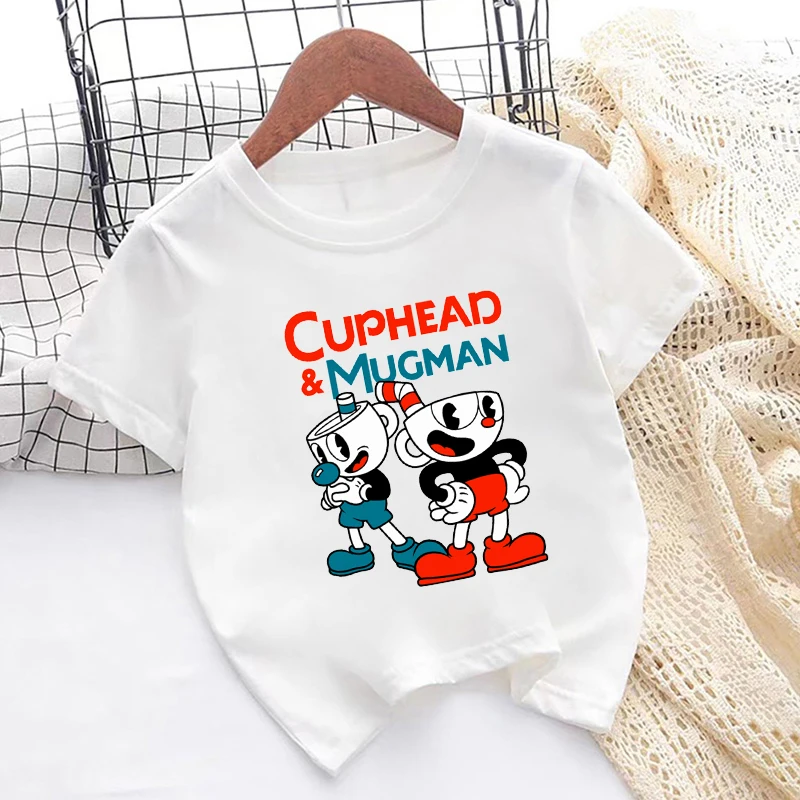 حار بيع لطيف Cuphead لعبة طباعة الكرتون الاطفال تي شيرت الفتيات جديد الصيف قمم طفل الفتيان ملابس الأطفال قصيرة الأكمام تي شيرت